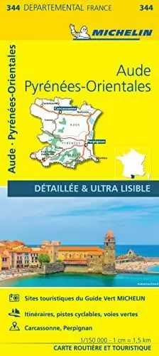 AUDE, PYRÉNÉES-ORIENTALES (344-MICHELIN) MAPA LOCAL ESCALA 1:150.000