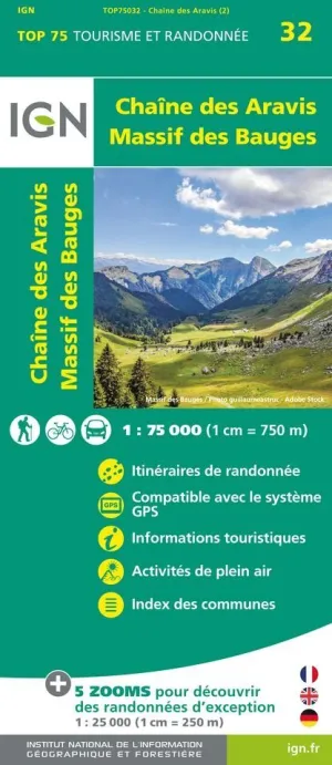 CHAINE DES ARAVAIS, MASSIF DES BAUGES 1:75.000 (MAPA IGN 32)