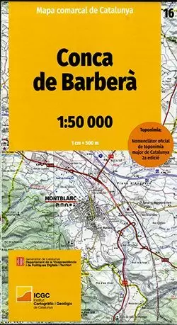 CONCA DE BARBERÀ MAPA COMARCAL ICGC 16 (1:50.000)