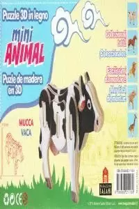 VACA MINI ANIMAL PUZLE DE FUSTA DE 3D