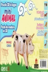 PORC MINI ANIMAL PUZLE DE FUSTA DE 3D