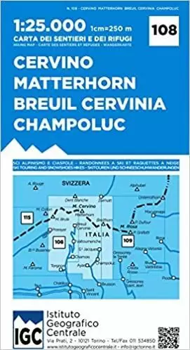 108 CERVINO MATTERHORN BREUIL CERVINA CHAMPOLUC ZERMATT 1:25.000 (IGC)